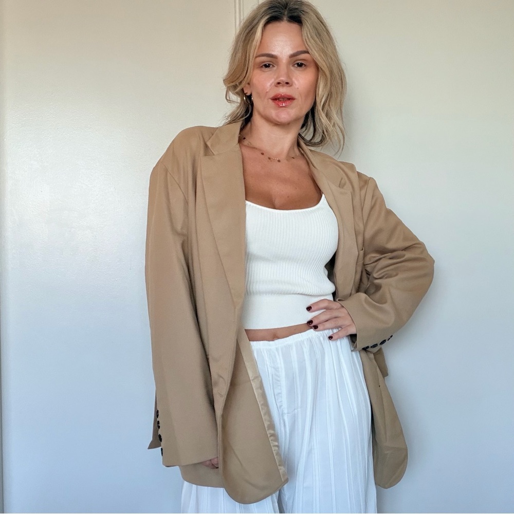 Almina Concept Oversized Double Button Blazer Khaki